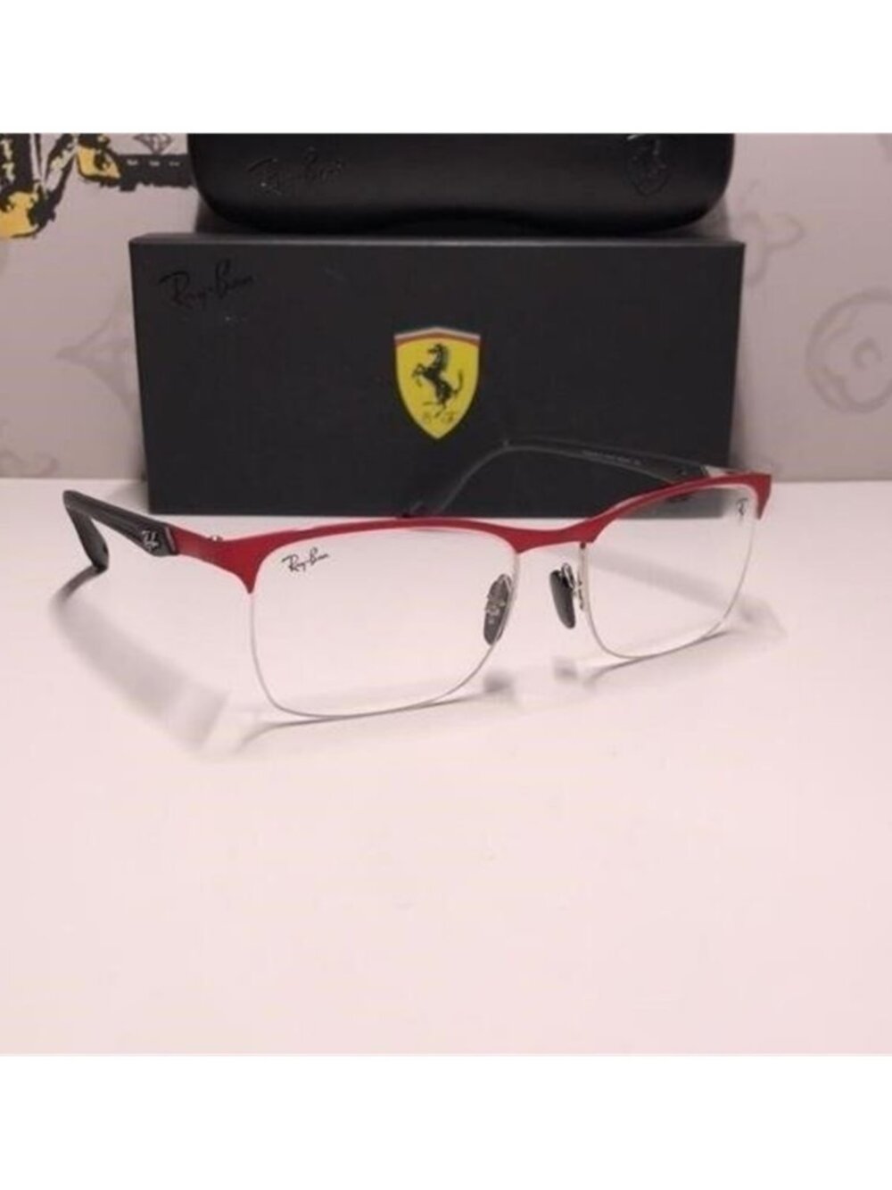 New Authentic Ray-Ban Ferrari RX8416M Eyeglasses – Matte Red on Silver,